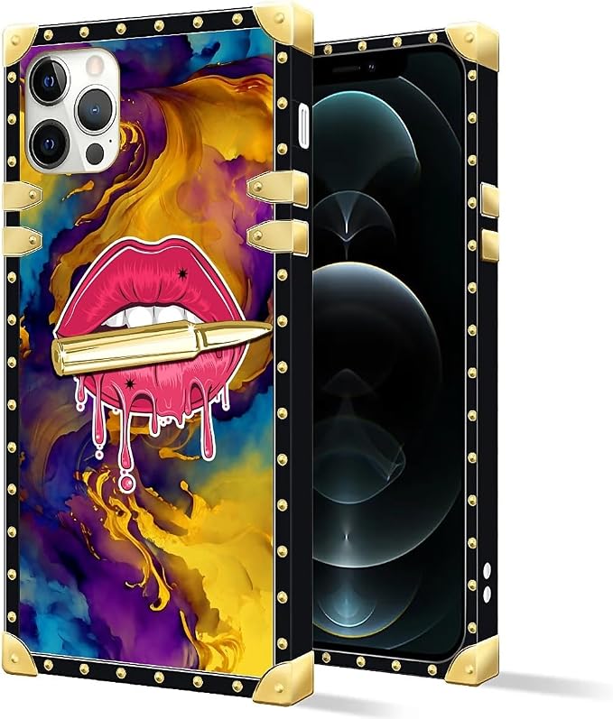 Compatible with iPhone 11 Pro Max Case, Cool Corlorful Lip Marble Luxury Golden - Image 2