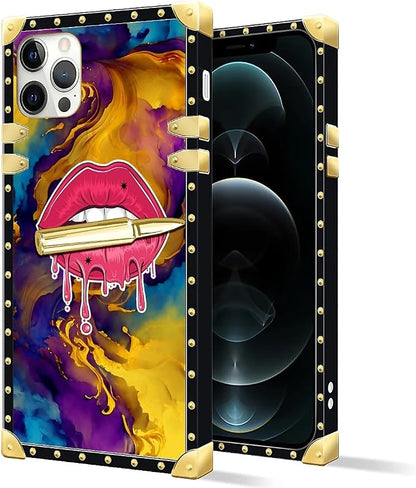 Compatible with iPhone 11 Pro Max Case, Cool Corlorful Lip Marble Luxury Golden - Image 2