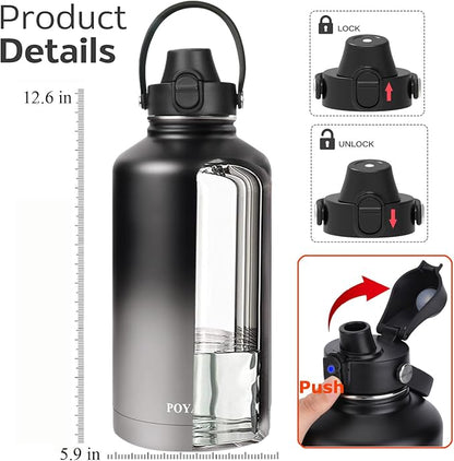 Water Bottle Insulated 32oz 40oz 64oz 128oz Straw Lid Spout Lid & 3 Lids - Image 2
