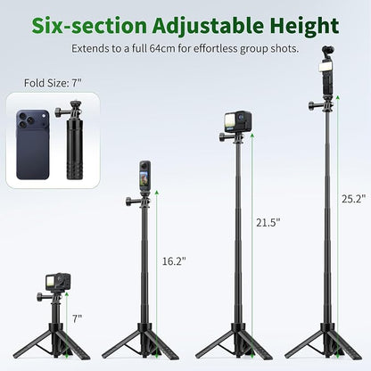 JOILCAN 25.2" Selfie Stick Tripod, Action Camera Vlog Tripod, Portable Handle - Image 2