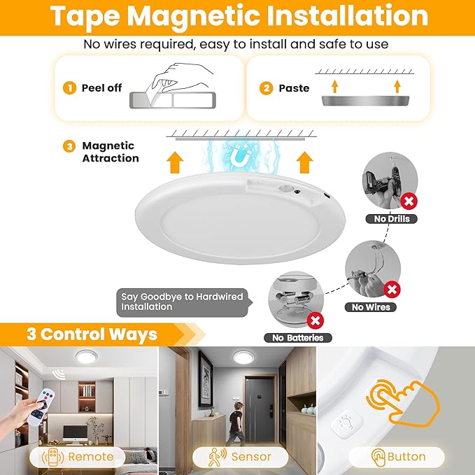 SunRider 2-Pack Rechargeable Motion Sensor LED Ceiling Light - Image 7