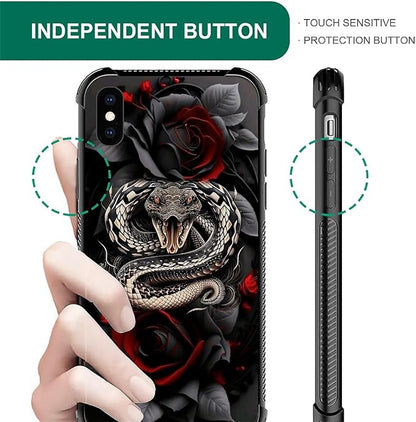 for iPhone Xs Max Case, Entwined Rose Snake Pattern Graphic Design Girl Boy - Image 6