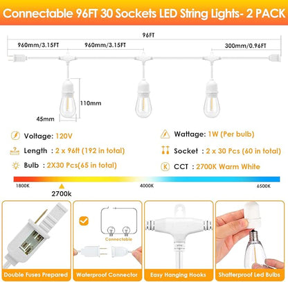 Mlambert 2 Pack 96FT Outdoor String Lights - Image 6