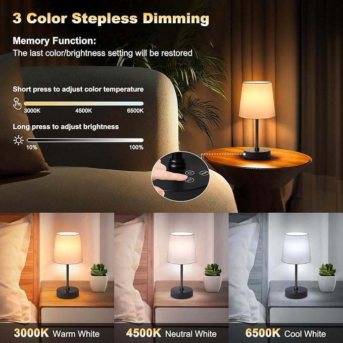 Wowag Cordless Table Lamp, 5000mAh Rechargeable Battery Operated Desk Lamp - Image 3