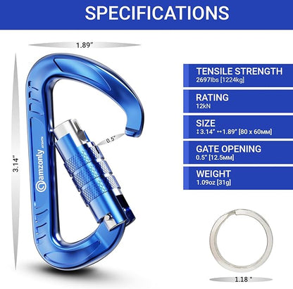 3inch Auto Locking Carabiner Clips Heavy Duty, 12KN /2697lbs Lightweight - Image 2