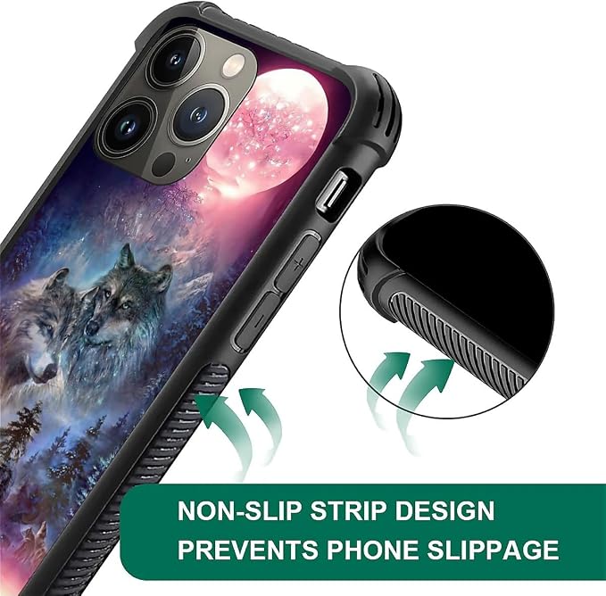 for iPhone 13 Pro Max Case, Star Two Wolfs Howling Pattern Graphic Design Girl - Image 5