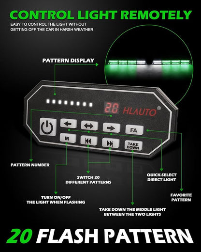 HLauto 604N Emergency Dash Strobe Lights: 2x16.8 inch Green Security Light - Image 4
