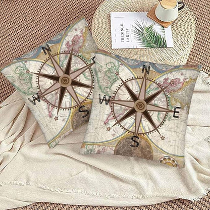 Nautical Compass Throw Pillow Covers 18x18 Historical World Map Earth - Image 3