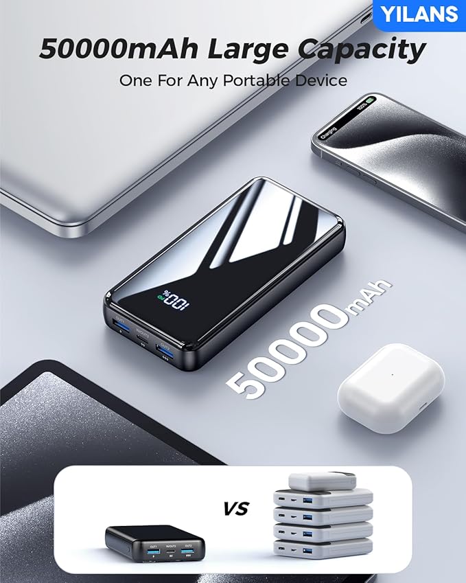 Portable Charger, 50000mAh Power Bank Built-in Cable, 22.5W PD USB C In & Out - Image 5