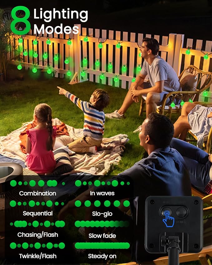 2-Pack 100 LED Green Solar String Lights Outdoor - 64FT Crystal Globe - Image 3