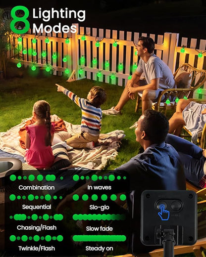 2-Pack 100 LED Green Solar String Lights Outdoor - 64FT Crystal Globe - Image 3