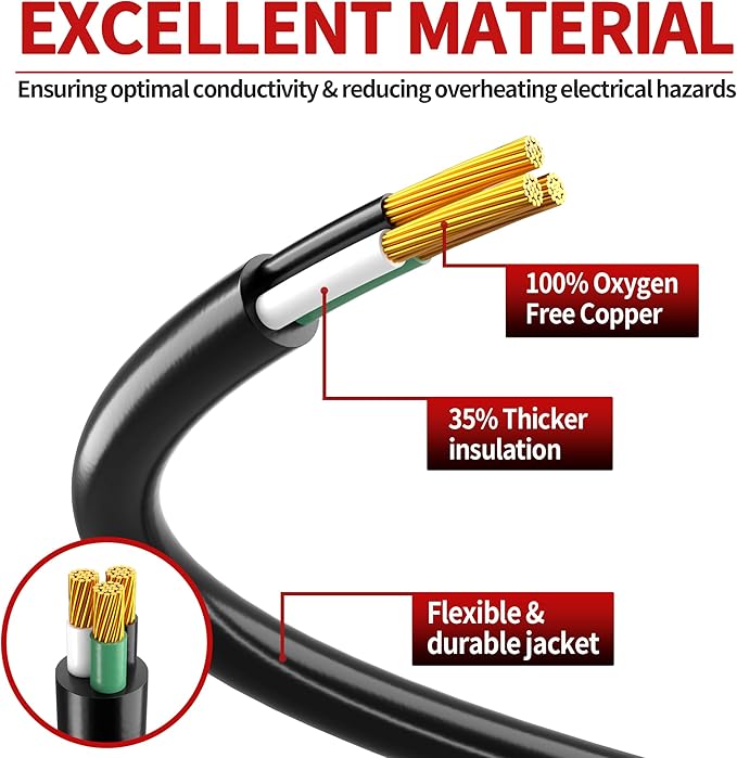 50 FT 10 Gauge Extension Cord Outdoor, Heavy Duty Weatherproof & Flame - Image 2