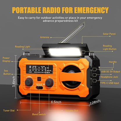 Hand Crank Emergency Radio, 10000mAh Weather Radio - Image 8