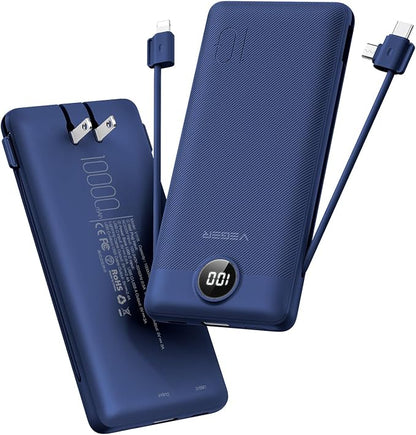 VEGER Portable Charger with Built-in AC Plug and Cables, All in One 10000mAh by VEGER