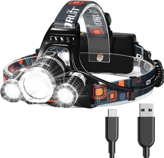 Headlamp Rechargeable Super Bright 20000 Lumens, USB-C Head Lamp Flashlight by Hqdz-td