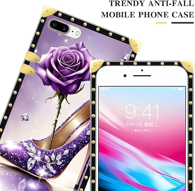 Compatible with iPhone 8 7 SE Case, High Heeled Purple Diamond Rose Luxury - Image 4