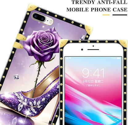 Compatible with iPhone 8 7 SE Case, High Heeled Purple Diamond Rose Luxury - Image 4