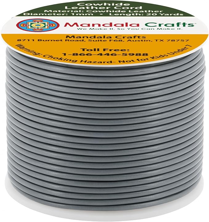 Mandala Crafts Round Cowhide Genuine Gray Leather Cord - Image 2