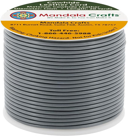 Mandala Crafts Round Cowhide Genuine Gray Leather Cord - Image 2