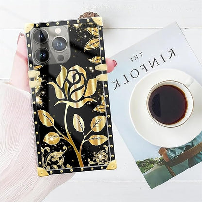 Compatible with iPhone 14 Pro Max Case, Shine Gold Rose Luxury Golden Decoration - Image 7