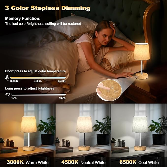 Wowag Small Cordless Table Lamp, 5000mAh Rechargeable Battery Operated Desk Lamp - Image 3