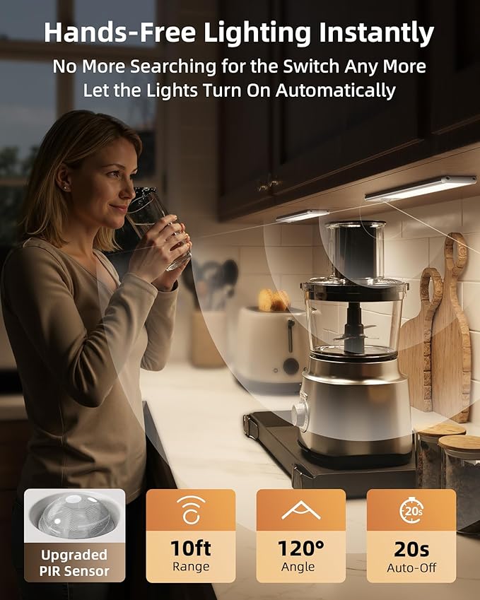 EZVALO 8" Under Cabinet Lighting, 2400mAh Rechargeable Motion Sensor Light - Image 2