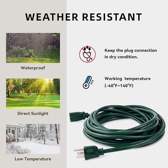 15ft Outdoor Extension Cord for Christmas Decorations - Image 5