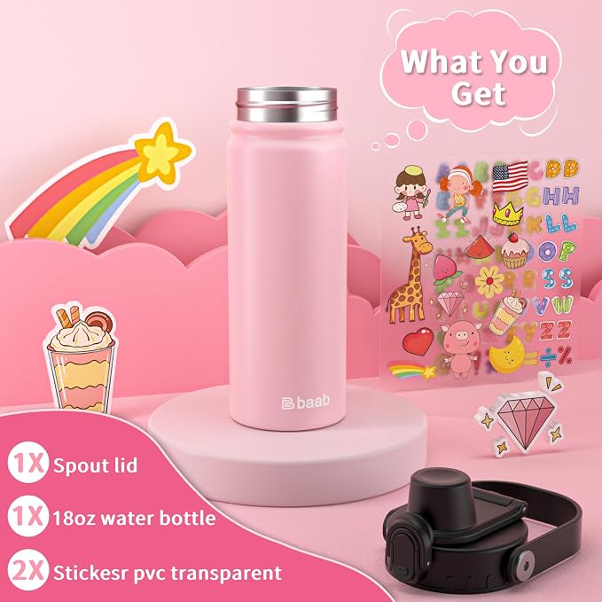 baab 18oz Kids Water Bottle, Insulated Kids Water Bottle - Image 7