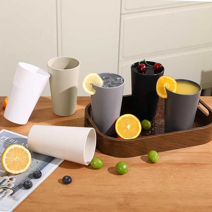 24 Pcs Unbreakable Plastic Cups Set, 20 oz Reusable Plastic Cups, Stackable - Image 6
