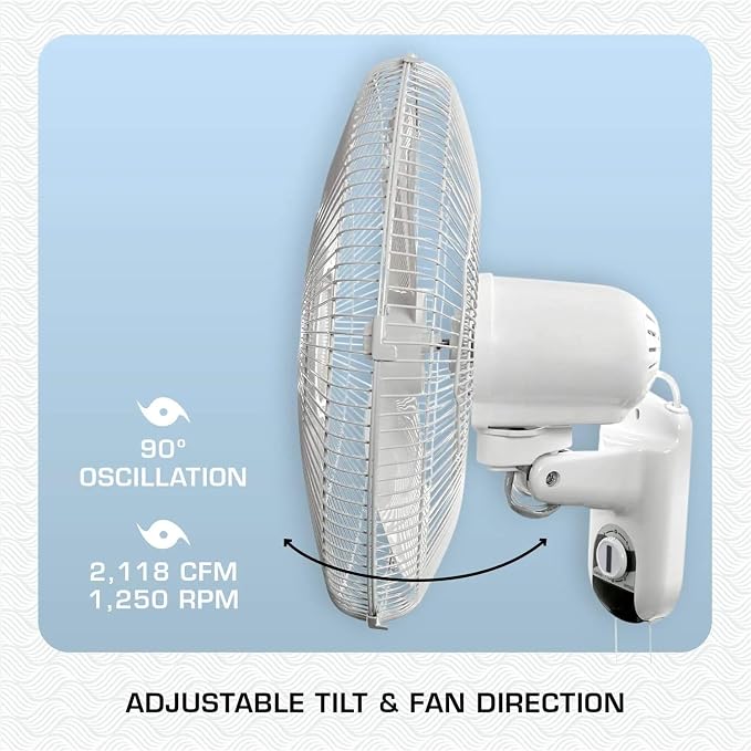 Hurricane Classic Oscillating Wall Mount Fan w/ 3 Quite Speeds, Grow Tents - Image 3