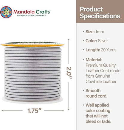 Mandala Crafts Round Genuine Silver Leather Cord - Image 4