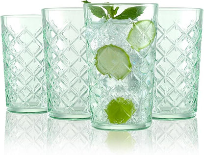 CREATIVELAND Drinking Highball Glasses Set of 4, Vintage Cross Hatch Glass Cups by CREATIVELAND