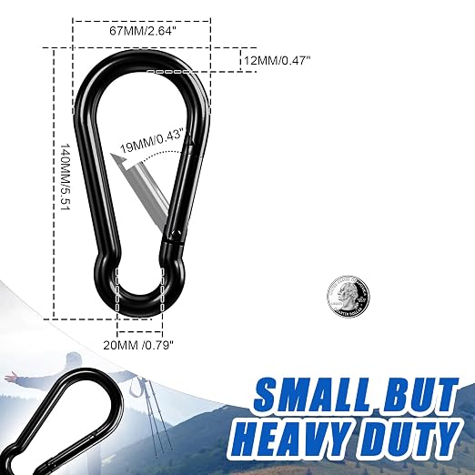 Large Carabiner Clip Hook, 5.5 inch 4 pcs Black Heavy Duty Spring Snap Hook Key - Image 3