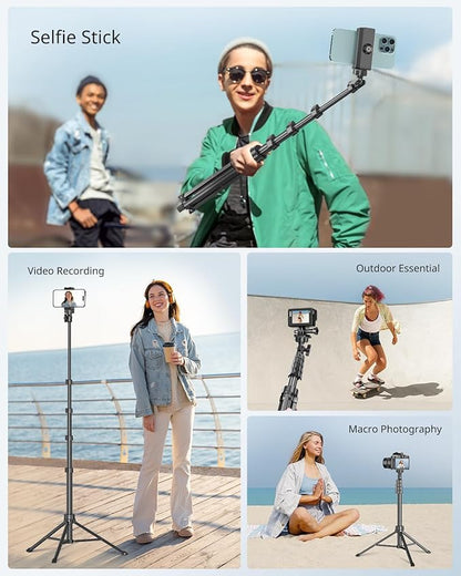 SENSYNE 62" Phone Tripod & Selfie Stick, Extendable Cell Phone Tripod Stand - Image 4