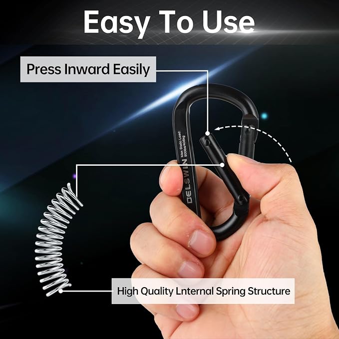DELSWIN Heavy Duty Carabiner Clip 900lbs, 3 Inch Steel Carabiners - Image 4
