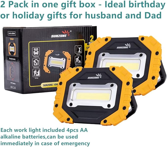 Sunzone Portable LED Work Light, AA Battery Powered Flood Lights, Super Bright - Image 6