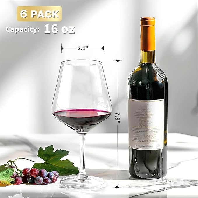 Hlukana Unbreakable Wine Glasses Set of 6, 16 oz Plastic Wine Glasses - Image 2