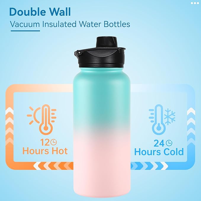 VEGOND 32 oz Insulated Water Bottle Bulk Stainless Steel Metal Water Bottles - Image 3