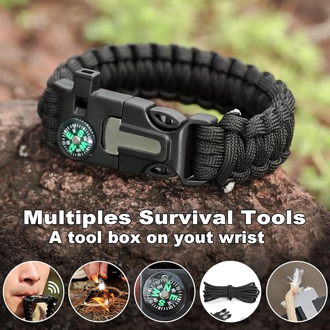 Bracelets, Survival Bracelets for Men Paracord Tactical 5-in-1 Camping Gear Kits - Image 4