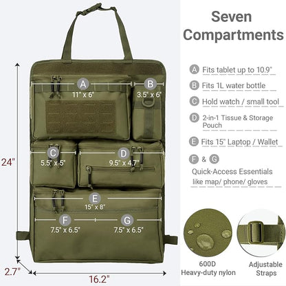 Tactical Seat Back Organizer Heavy Duty MOLLE Panel Organizer - Image 5