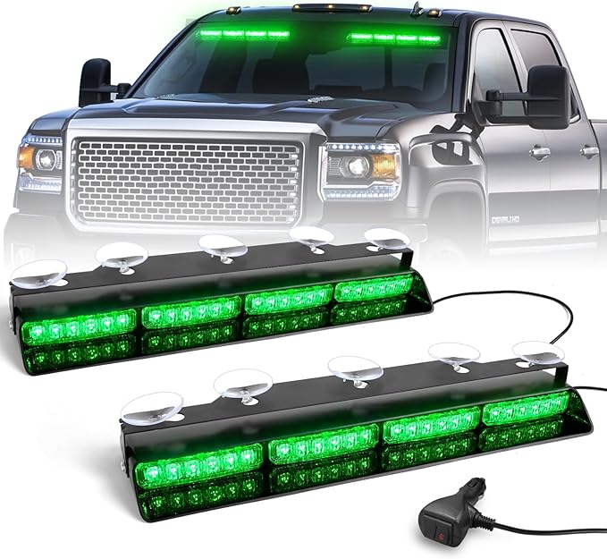 HLauto 6Z4J Emergency Dash Strobe Lights: 2x16.8 inch Green Safety Lights by HLauto