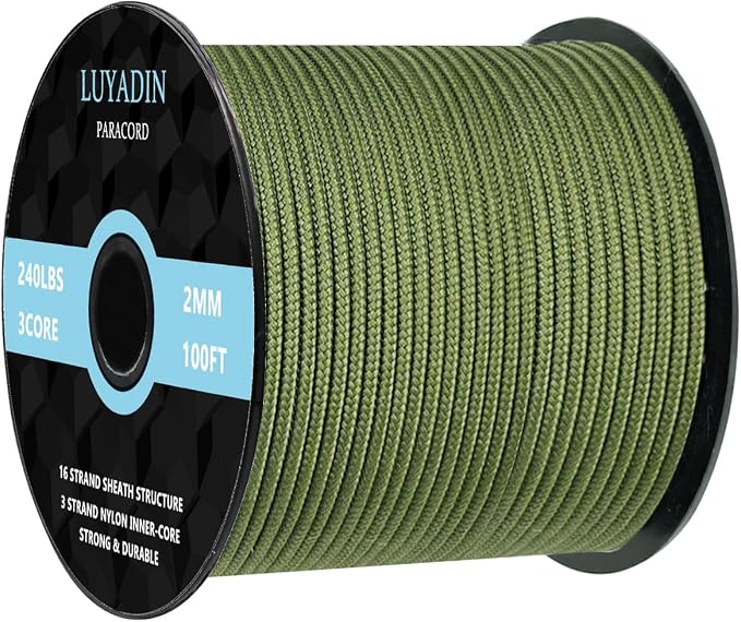 Paracord 240lb - Diameter 2mm Micro Utility Cord -3 Strand Parachute Spool Cord by LUYADIN