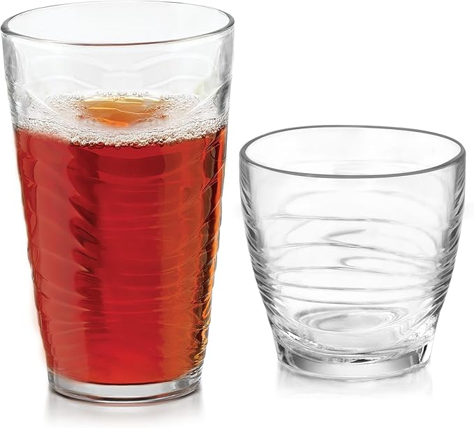 Libbey Orbita Rocks and Tumbler Drinking Glasses Set of 16, Durable Glass Cups by Libbey