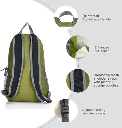 Outlander Packable Handy Lightweight Travel Hiking Backpack Daypack-Green-L - Image 4