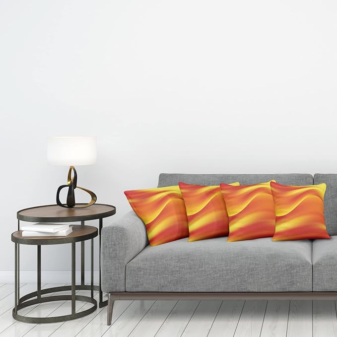 Ambesonne Orange Decorative Throw Pillow Case Pack of 4, Digital Waves - Image 3