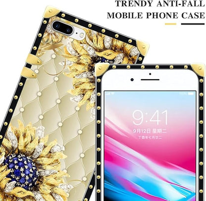 Compatible with iPhone 8 7 SE Case, Sunflower Diamonds Leather Luxury Golden - Image 4