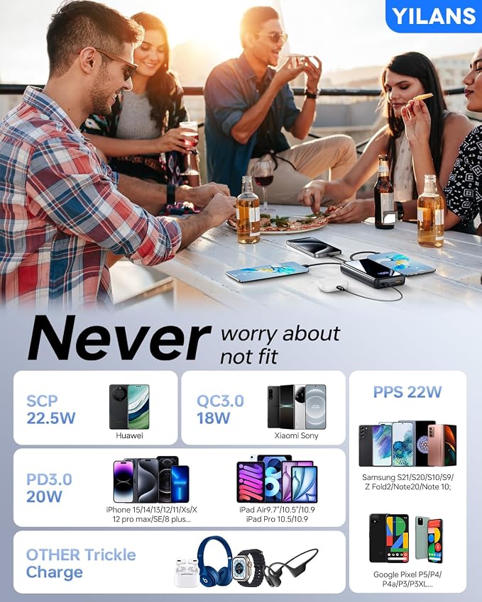 Portable Charger, 50000mAh Power Bank Built-in Cable, 22.5W PD USB C In & Out - Image 7