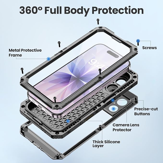 Mitywah Waterproof Case for iPhone 17, Rugged Metal Case - Image 5