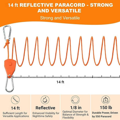 Longer 14ft Retractable Paracord Rope Tie Down Ratchet Strap Small Straps Mini - Image 2
