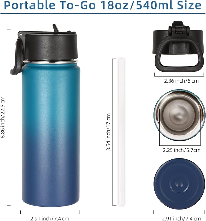 Volhoply 18oz Insulated Water Bottle Bulk 4 Pack, Kids Stainless Steel Water - Image 3